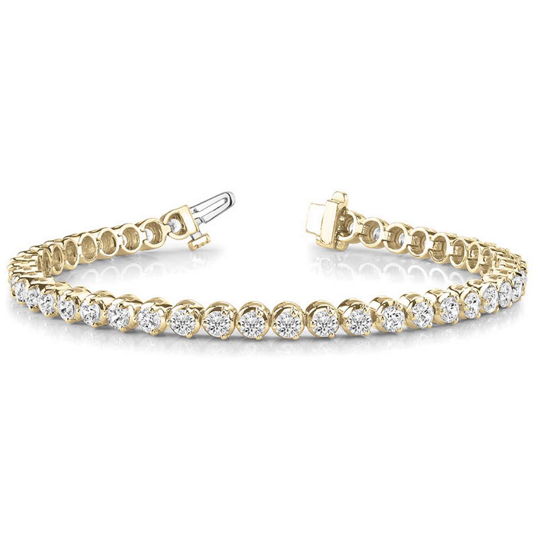 5.00 Ct Crown Setting Round Diamond Tennis Bracelet , 18K Yellow Gold