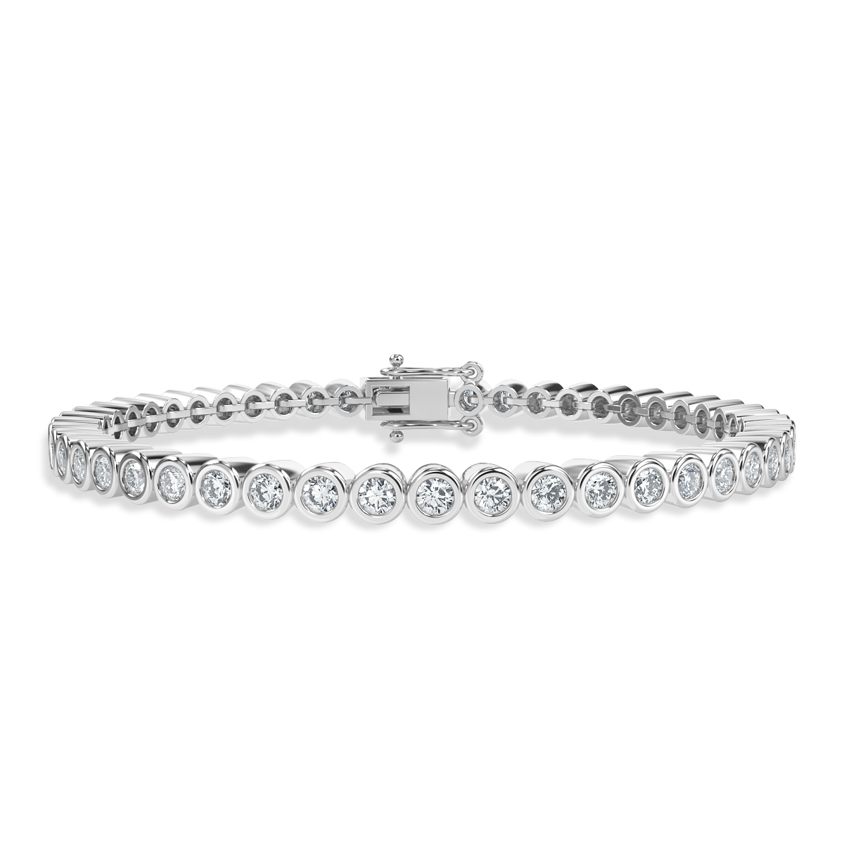 2.00 Ct Round Diamond Bezel Tennis Bracelet , 18K White Gold