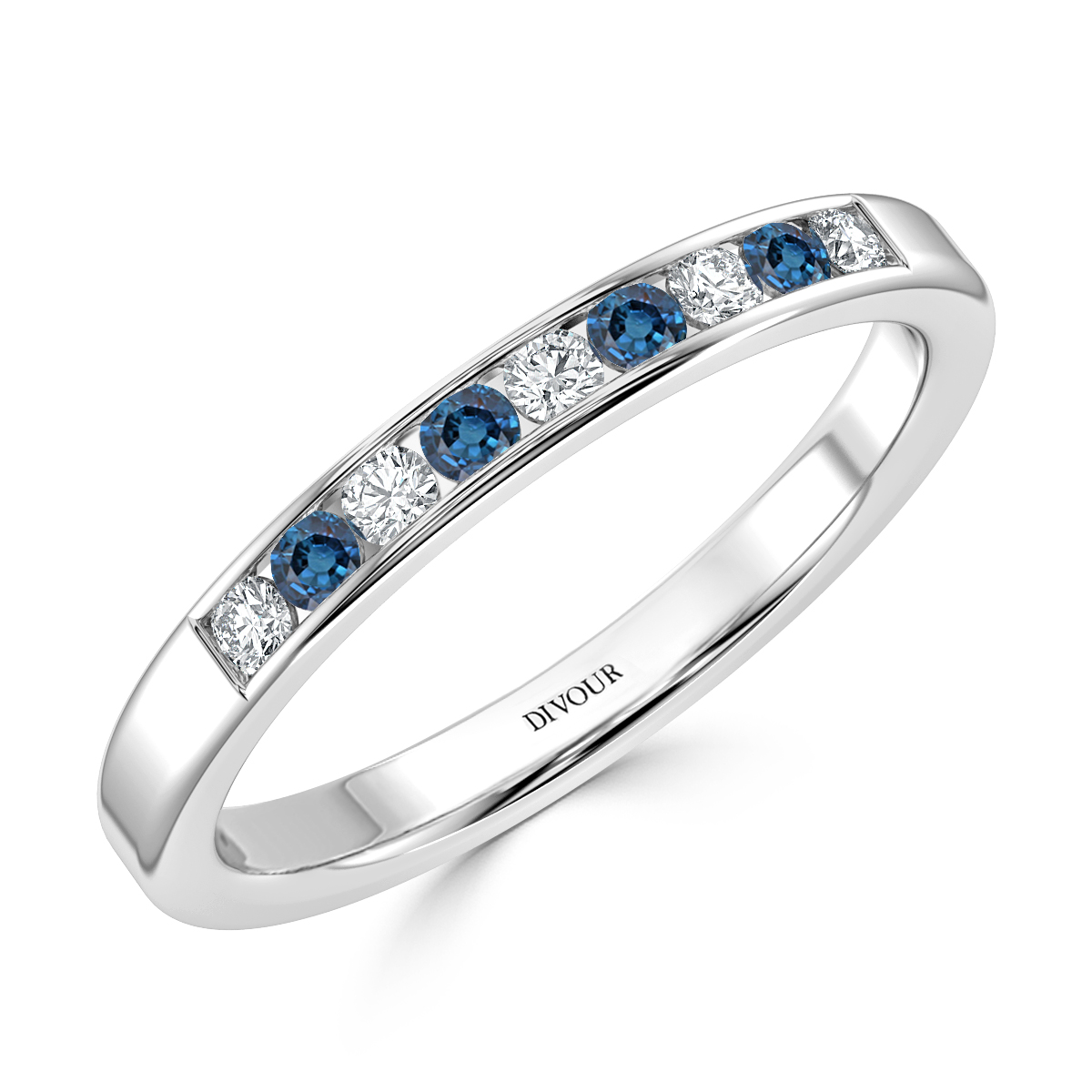 Sapphire and Diamond Channel Set Half Eternity