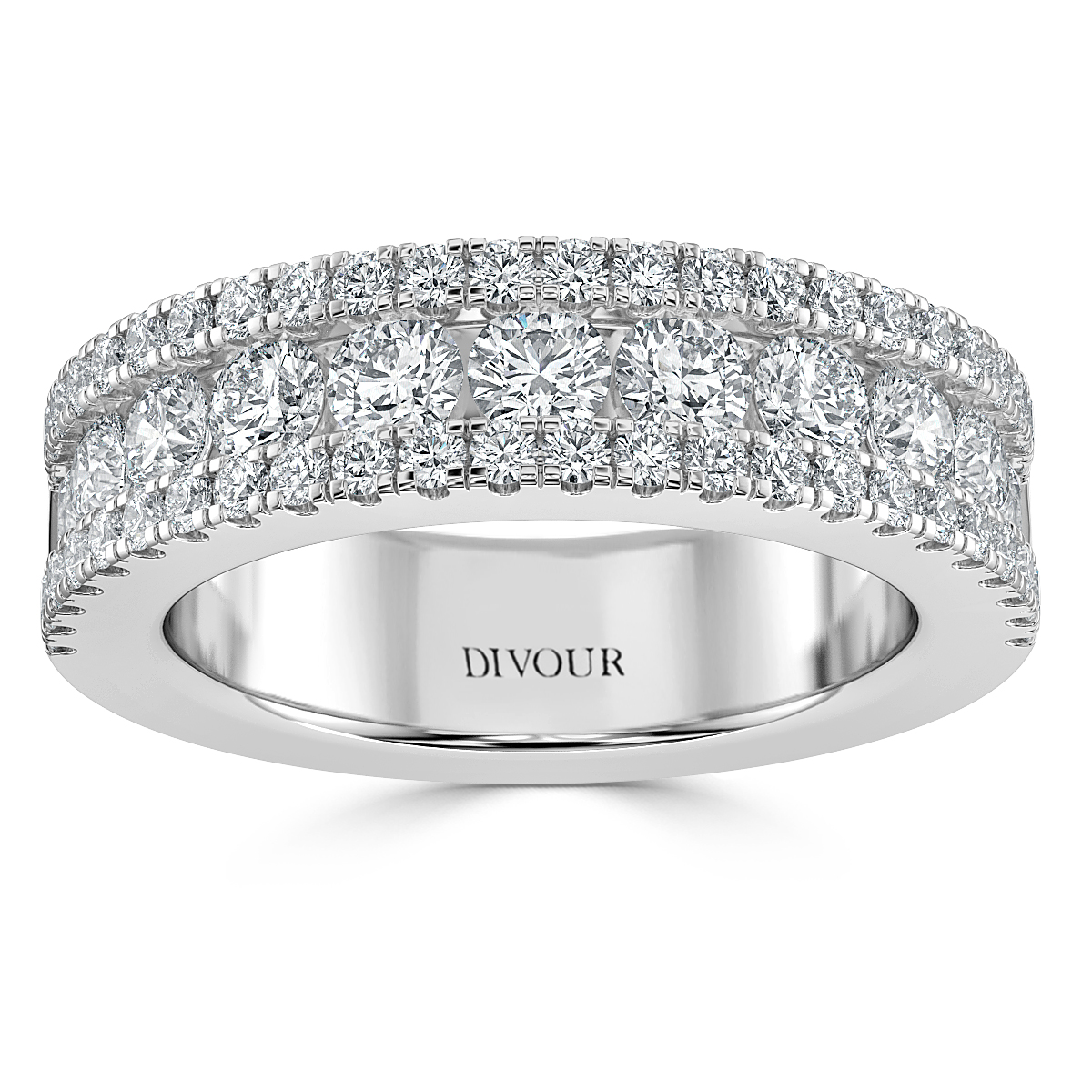 Three Row Round Diamond Half Eternity Ring