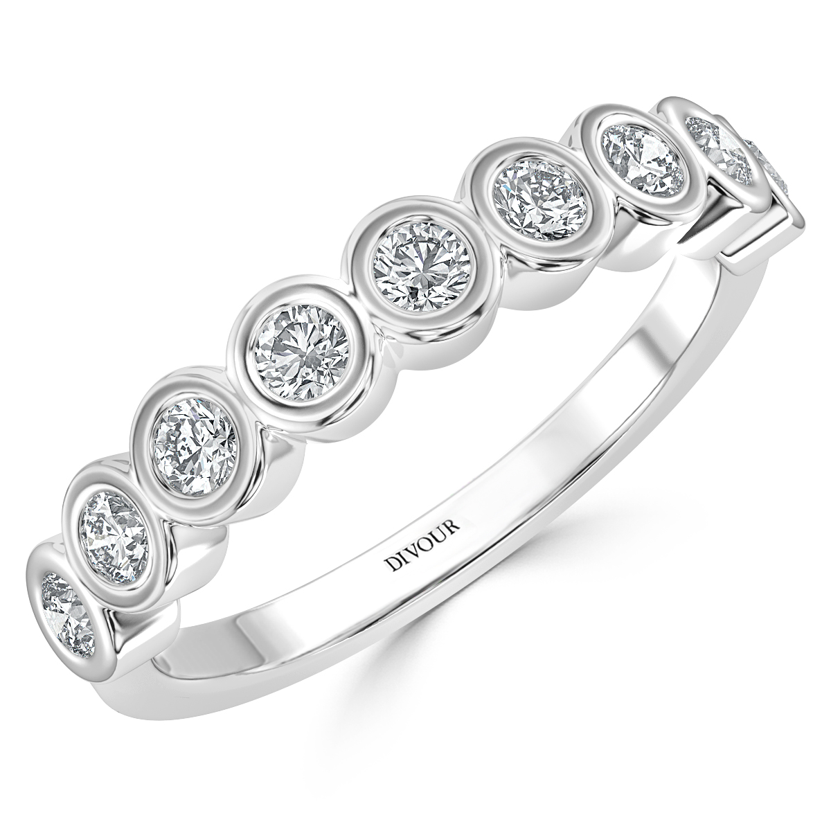 Round Diamond Bezel Set Half Eternity Band