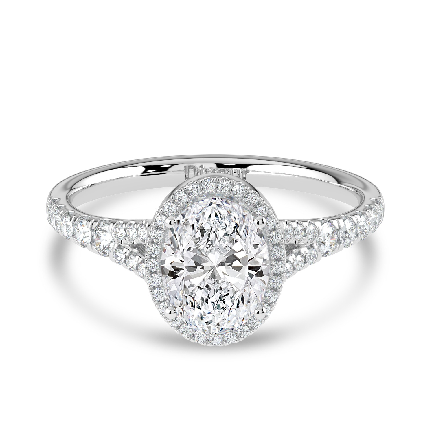 Oval Diamond Split Shank Halo Engagement Ring