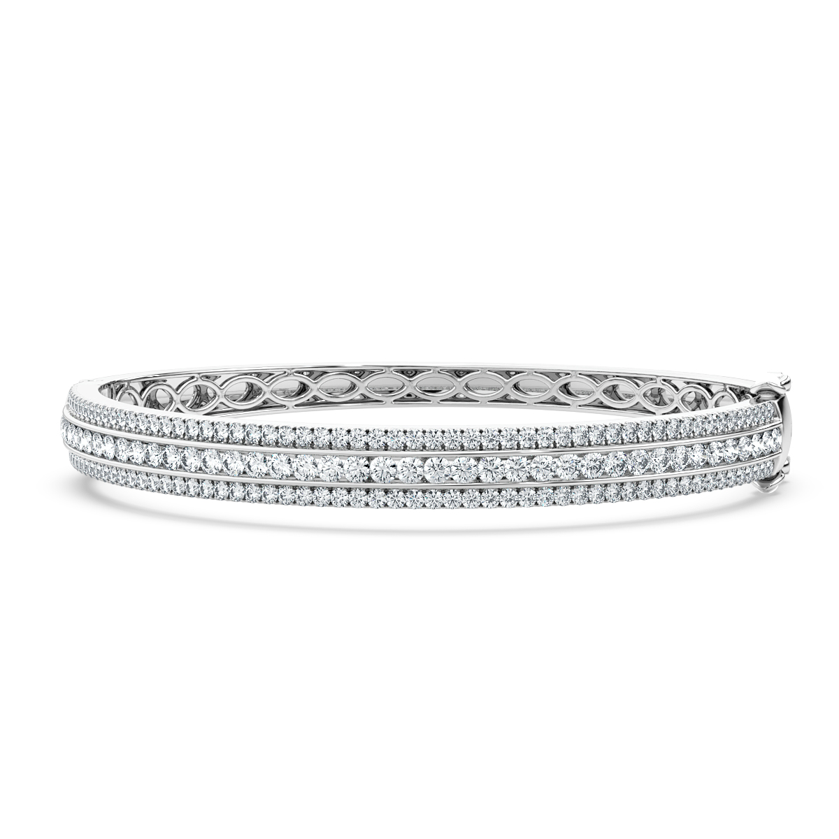 4.50 Ct 3 Rows Round Diamond Bangle, 18K White Gold