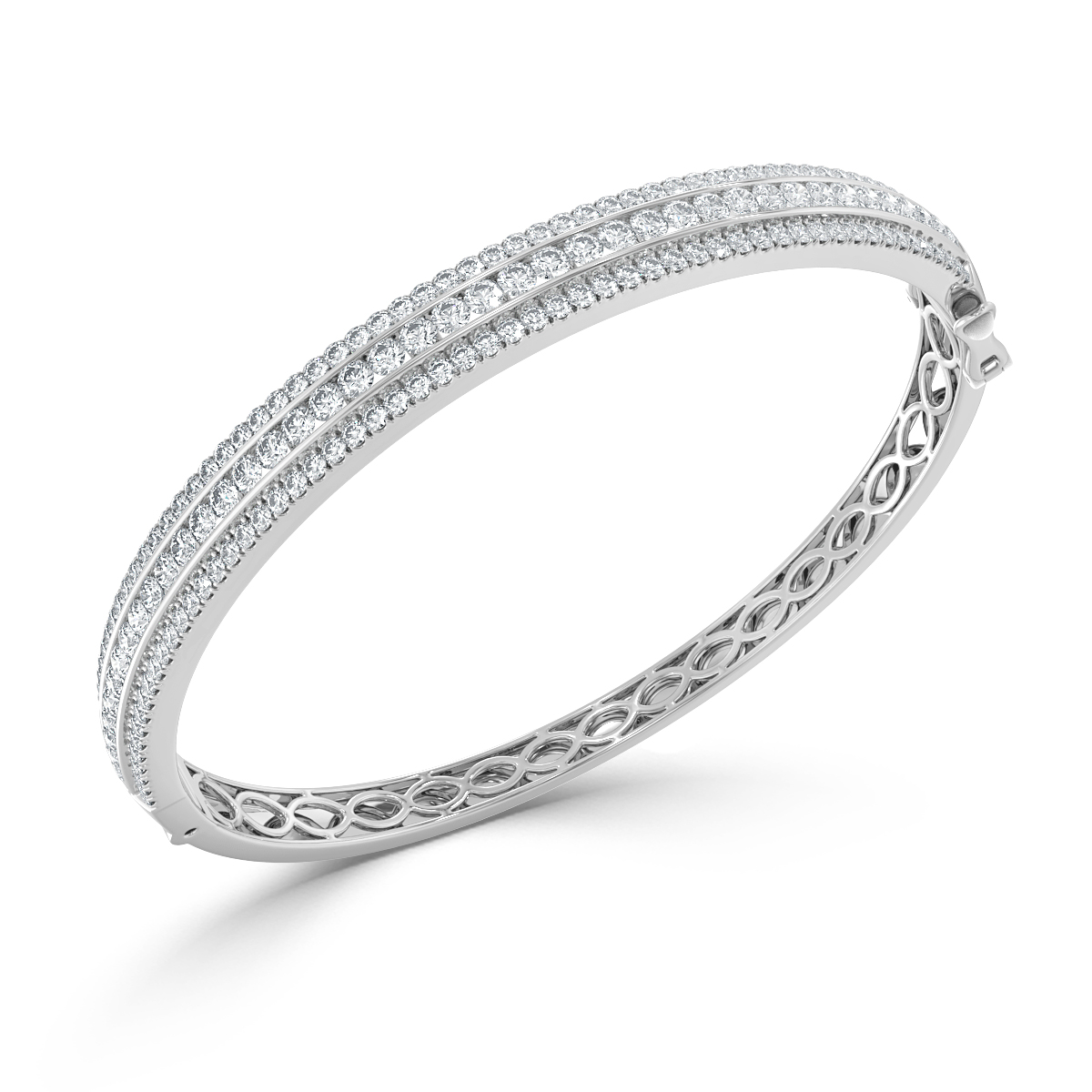 4.50 Ct 3 Rows Round Diamond Bangle, 18K White Gold