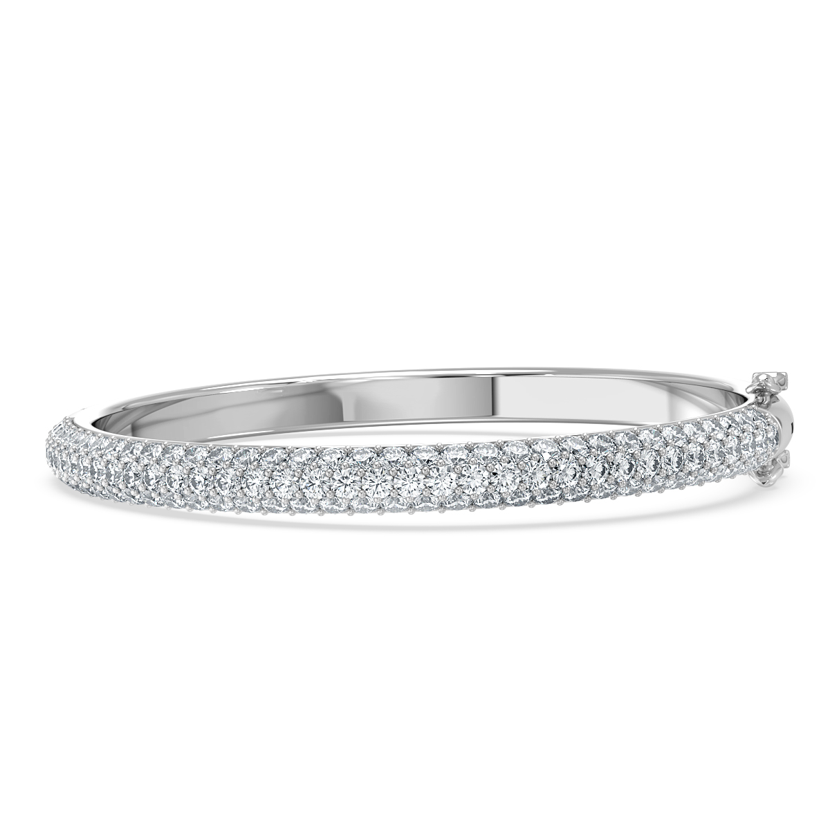 5.00 Ct Pave Set Round Diamond Bangle, 18K White Gold