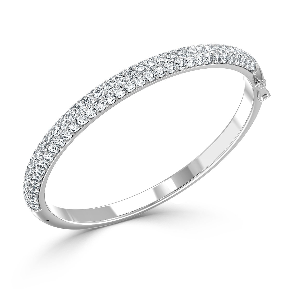 5.00 Ct Pave Set Round Diamond Bangle, 18K White Gold